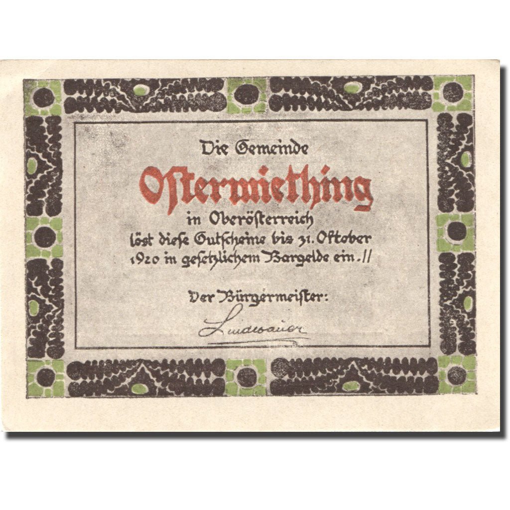 Geldschein Österreich Ostermiething 40Heller, personnage, 1920 UNZ Mehl:FS 713Ij