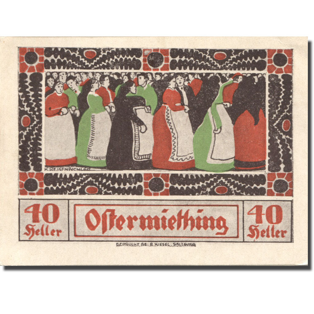 Geldschein Österreich Ostermiething 40Heller, personnage, 1920 UNZ Mehl:FS 713Ij
