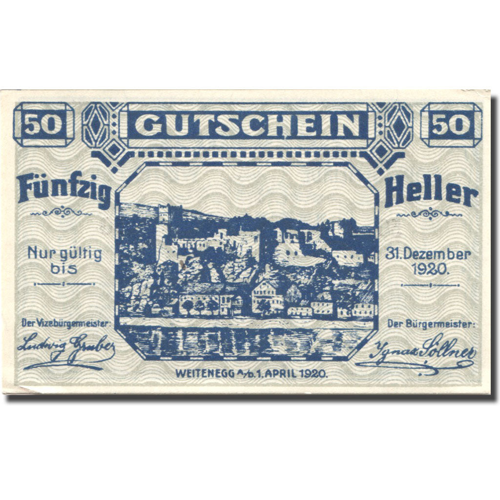 Billete, Austria, Weitenegg a/d Donau, 50Heller, château, 1920 EBC Mehl:FS 1163a
