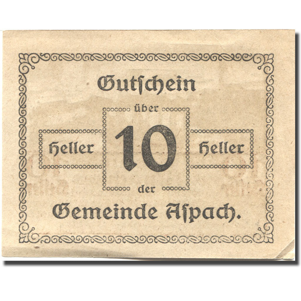 Geldschein, Österreich, Aspach, 10 Heller, château 1920-03-25, VZ Mehl:FS 57a
