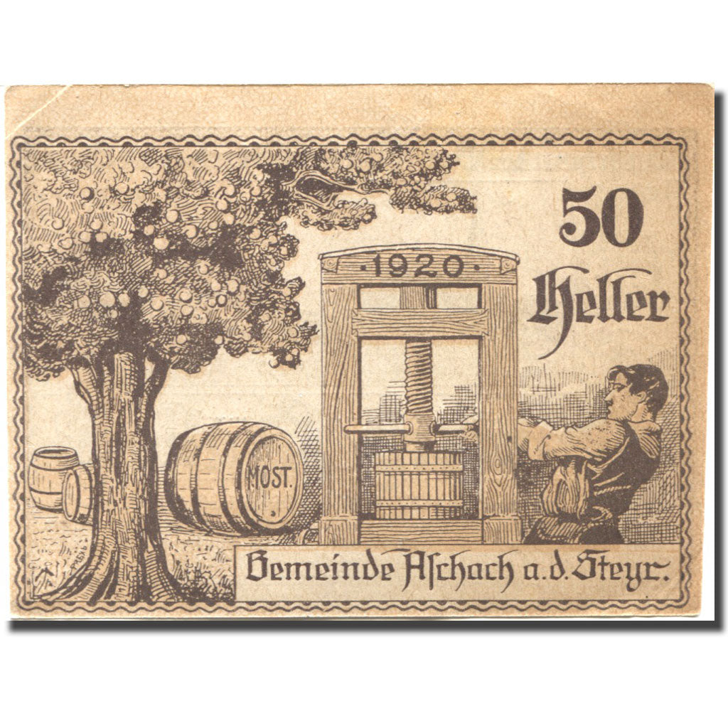 Banconote, Austria, Aschach a/d Steyr, 50 Heller, Eglise, 1920 SPL Mehl:FS 54b