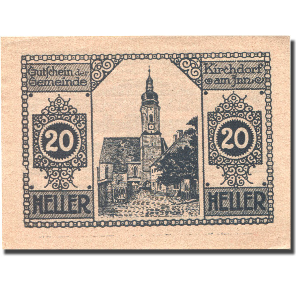 Nota, Áustria, Kirchdorf a/Inn, 20 Heller, Eglise, 1920 UNC(63) Mehl:FS 444c