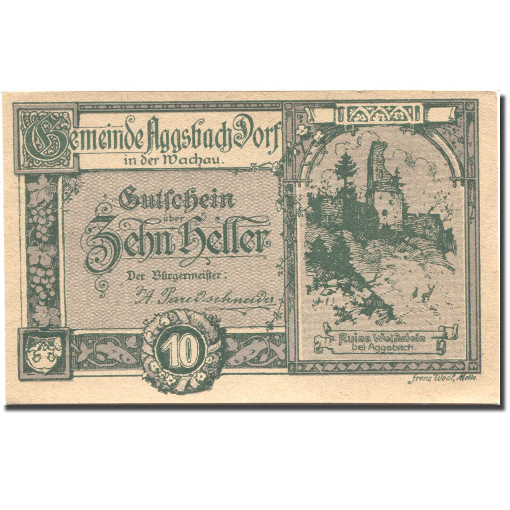 Geldschein, Österreich, Aggsbach Dorf, 10 Heller, château, 1920 UNZ Mehl:FS 8