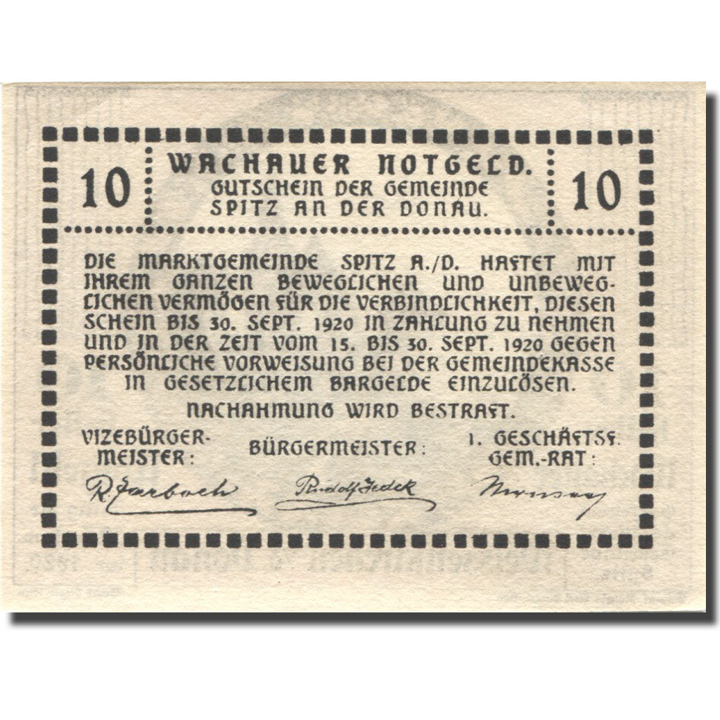 Banconote, Austria Weissenkirchen a/d Donau 10Heller 1920 SPL Mehl:FS 1122.13IIa