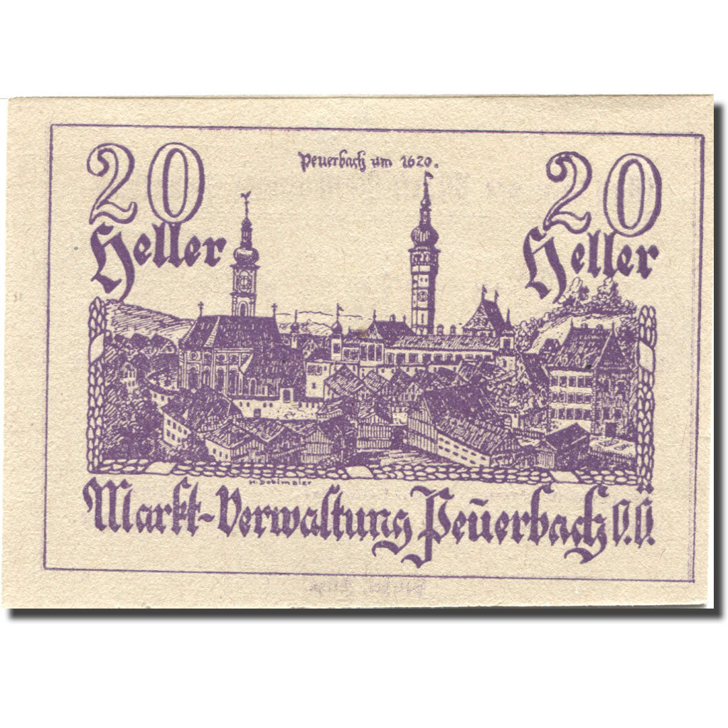 Banknote, Austria, Peuerbach, 20 Heller, village, 1920 UNC(60-62) Mehl:FS 742I