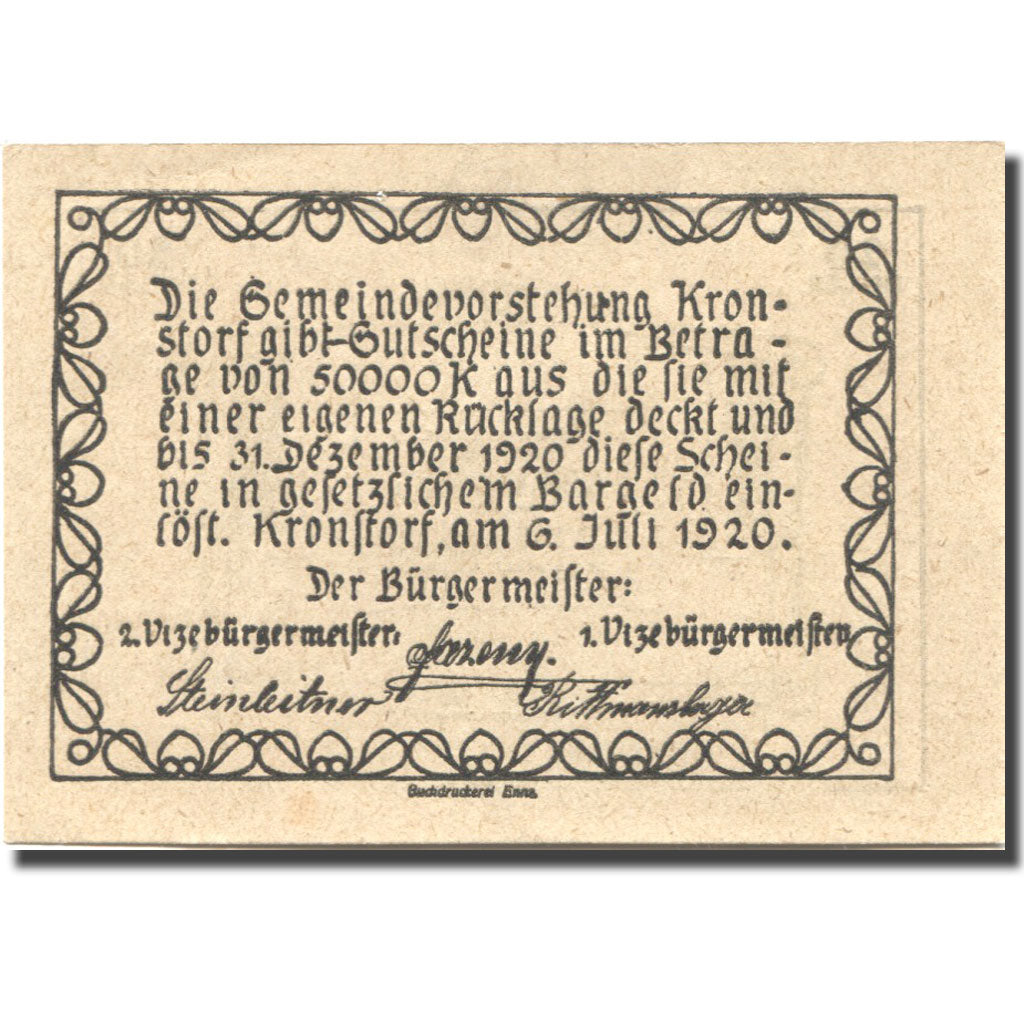 Banconote, Austria, Kronstorf, 20 Heller, valeur faciale, 1920 SPL Mehl:FS 486a