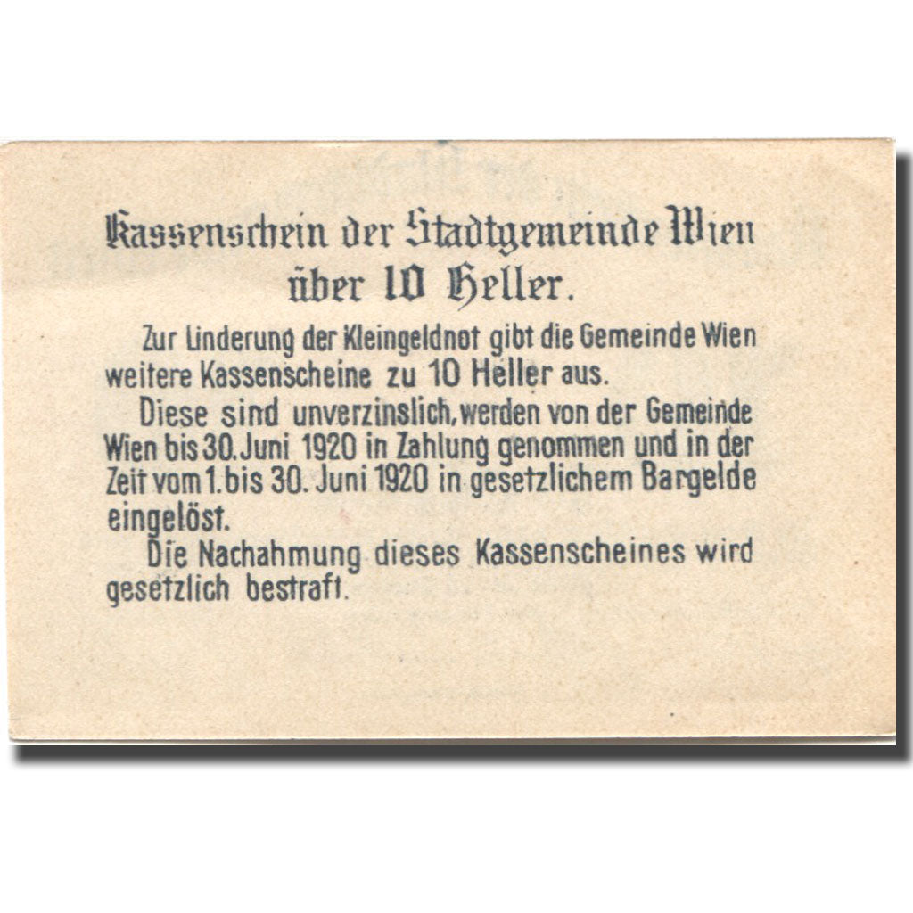 Banconote, Austria, Vienne, 10 Heller, château 1920-06-30, SPL Mehl:FS 1183IIbA