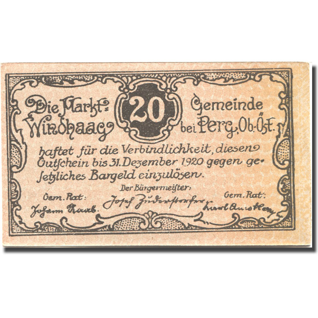 Billet, Autriche, Perg, 20 Heller, village, 1920, 1920-12-31, SUP, Mehl:FS 1243I