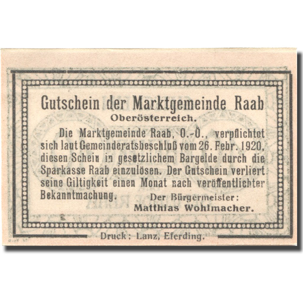 Nota, Áustria, Raab, 10 Heller, valeur faciale, 1920 UNC(63)  Mehl:FS 805Ia