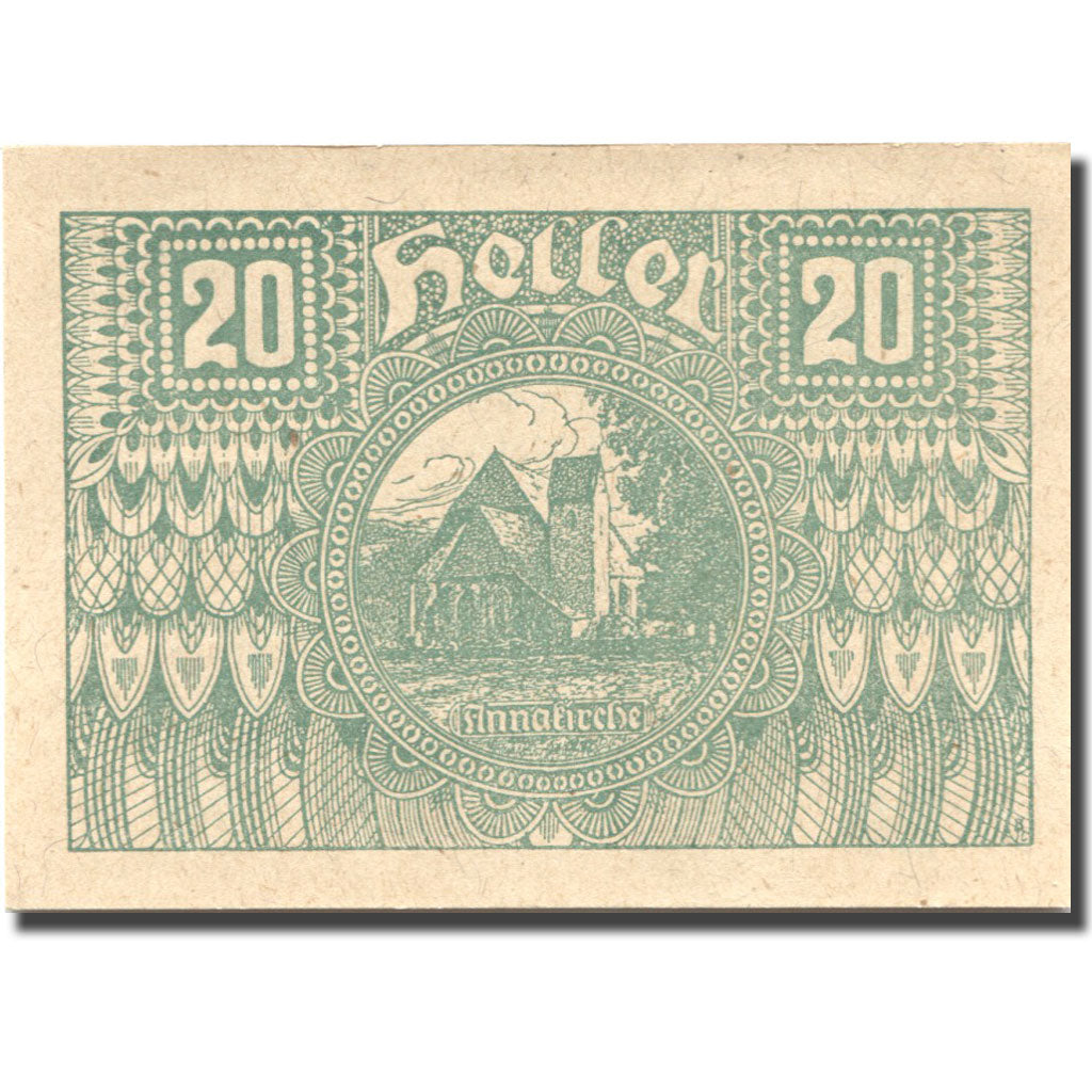 Banconote, Austria, Pöggstall, 20 Heller, Eglise, 1920 SPL Mehl:FS 756IIa