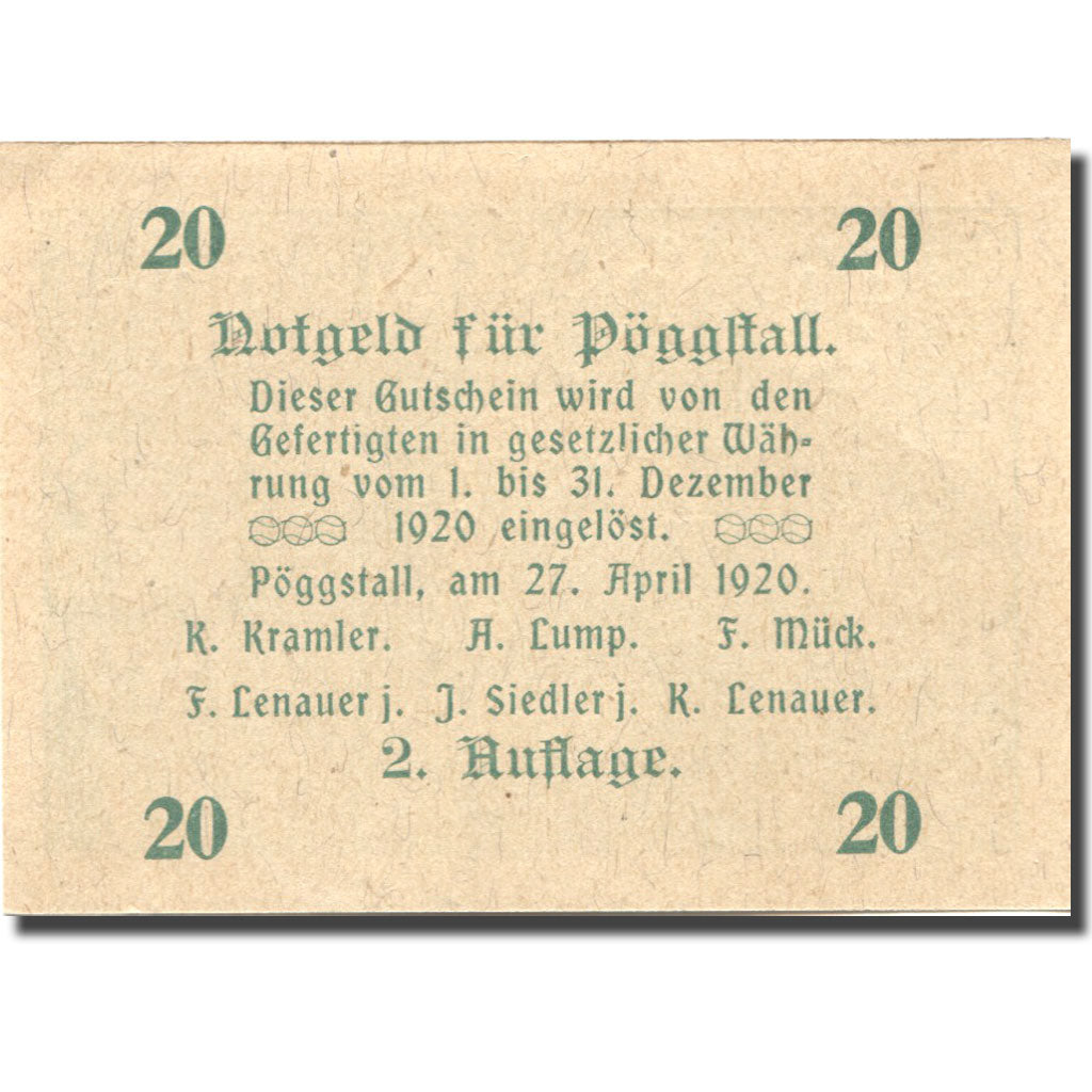 Banconote, Austria, Pöggstall, 20 Heller, Eglise, 1920 SPL Mehl:FS 756IIa