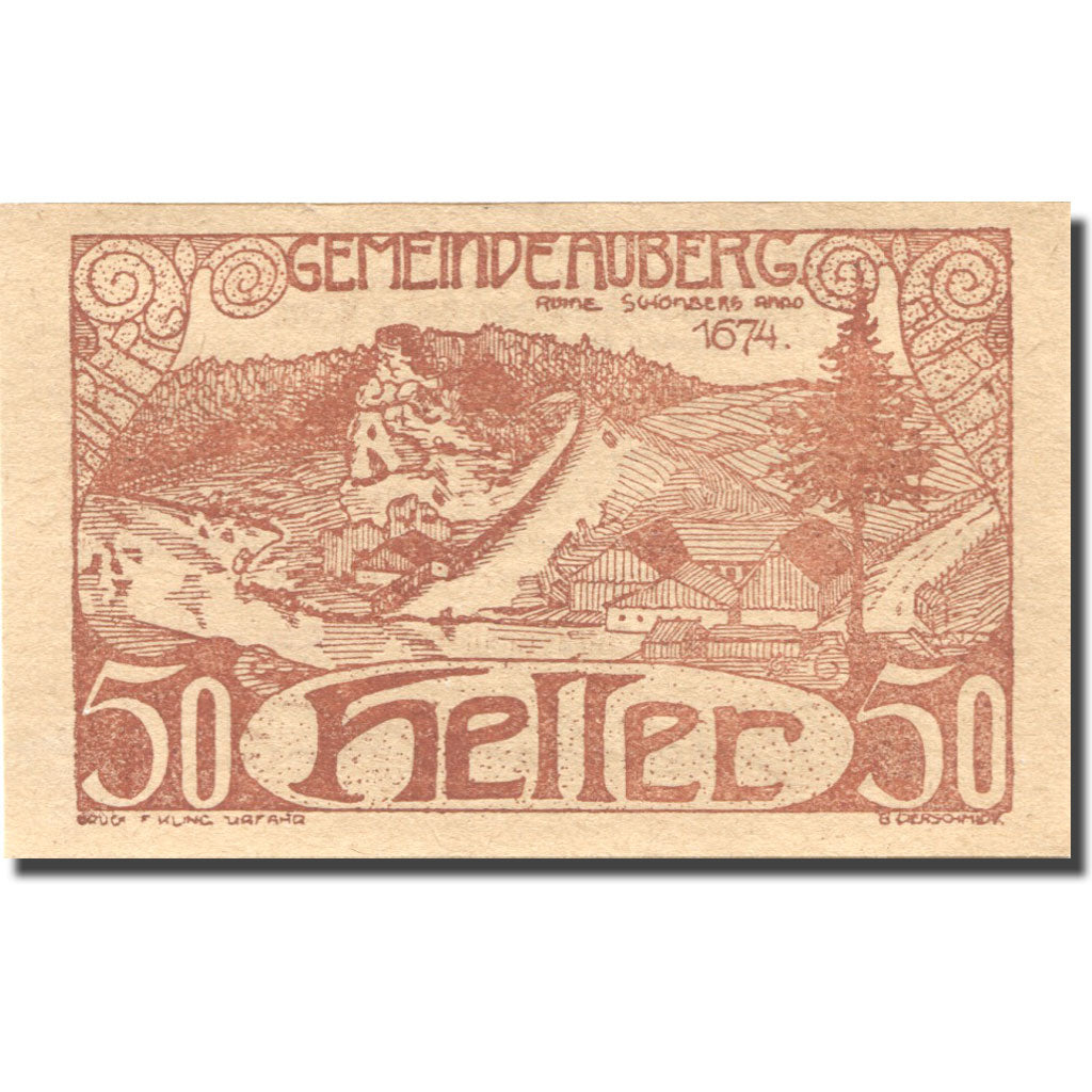 Banconote, Austria, Auberg, 50 Heller, village 1920-06-13, SPL Mehl:FS 66aD