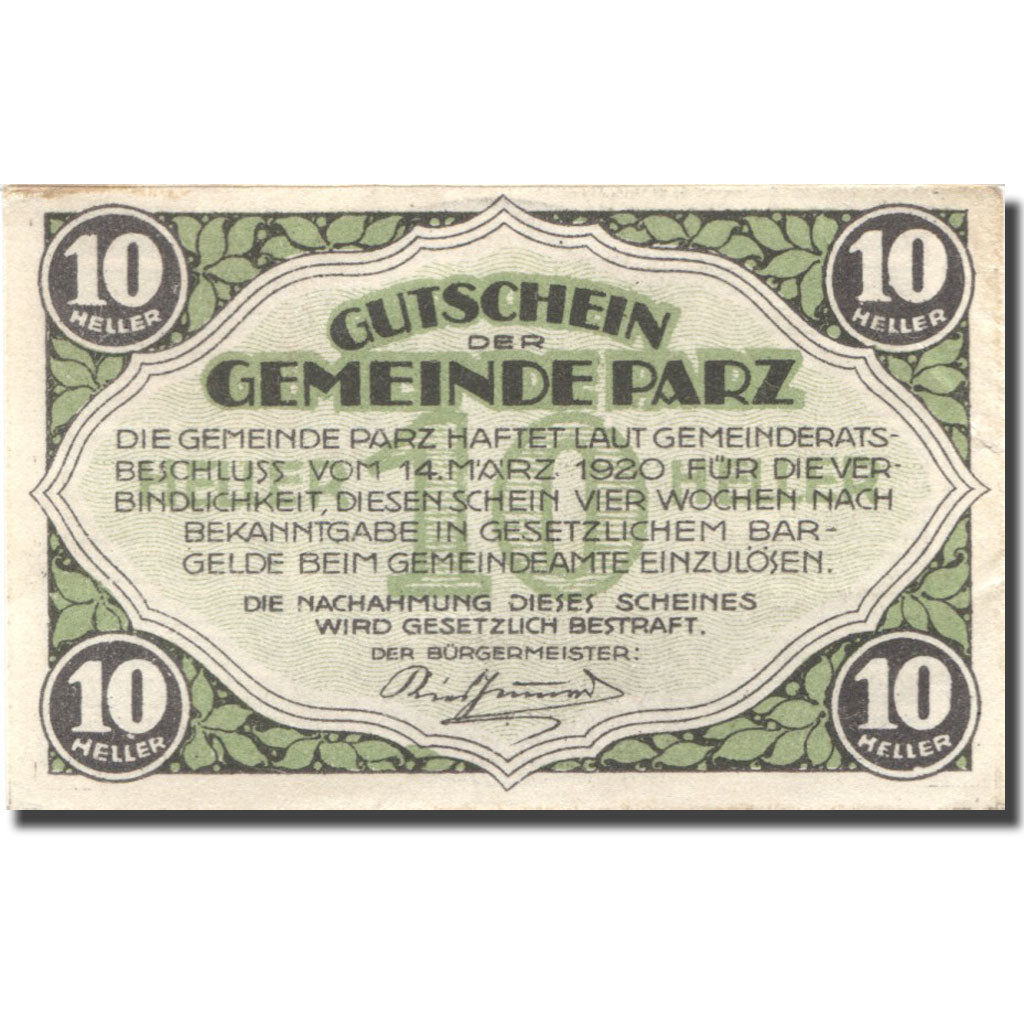 Banconote, Austria, Parz, 10 Heller, château 1920-03-14, SPL- Mehl:FS 721a