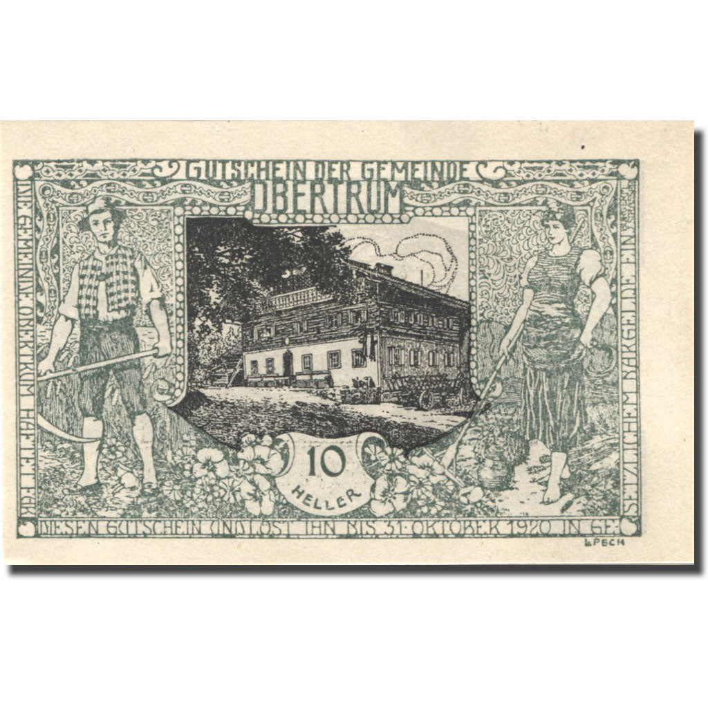 Banconote, Austria, Obertrum, 10 Heller, village, 1920, SPL Mehl:FS 695a