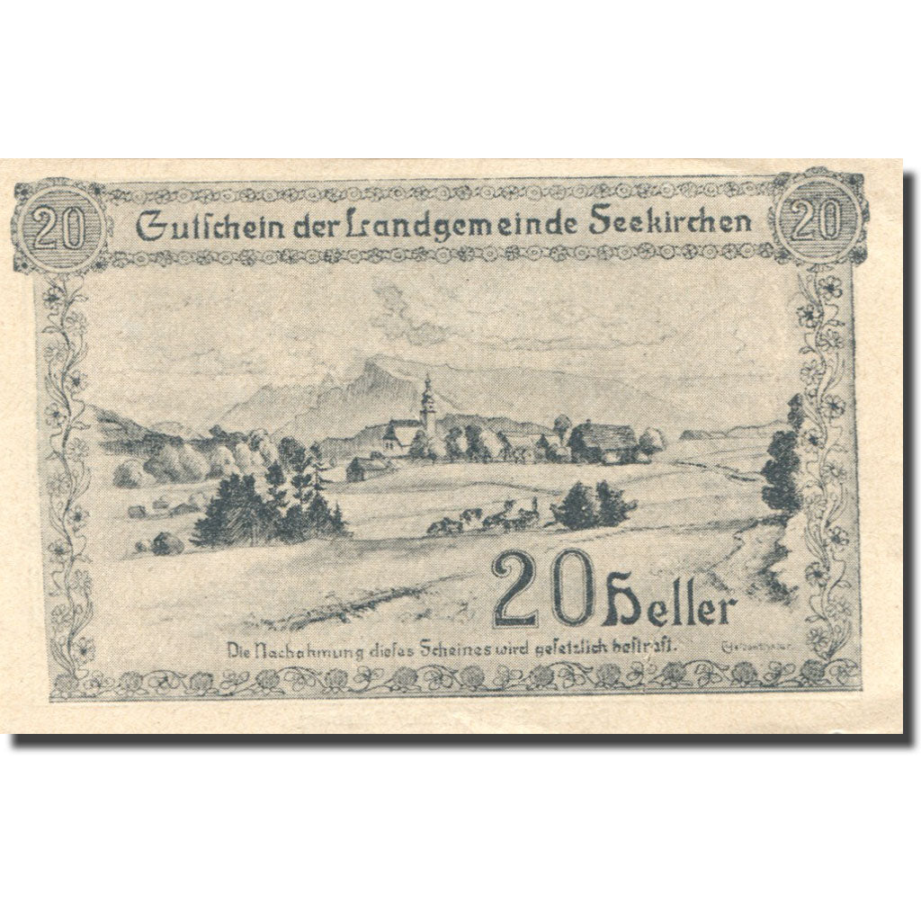 Banconote, Austria, Seekirchen, 20 Heller, village, 1920 SPL Mehl:FS 986a
