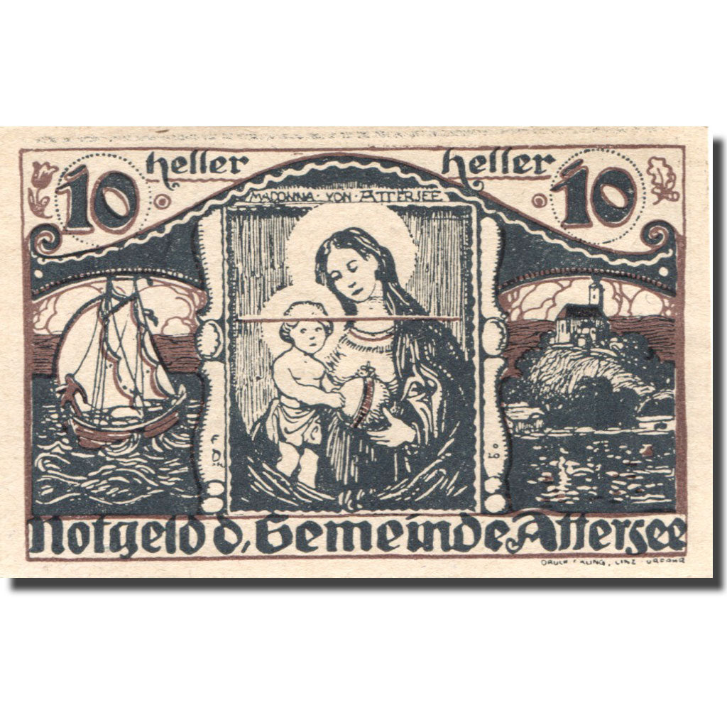Banconote, Austria, Attersee, 10 Heller, bateau, 1920, SPL, Mehl:FS 60a