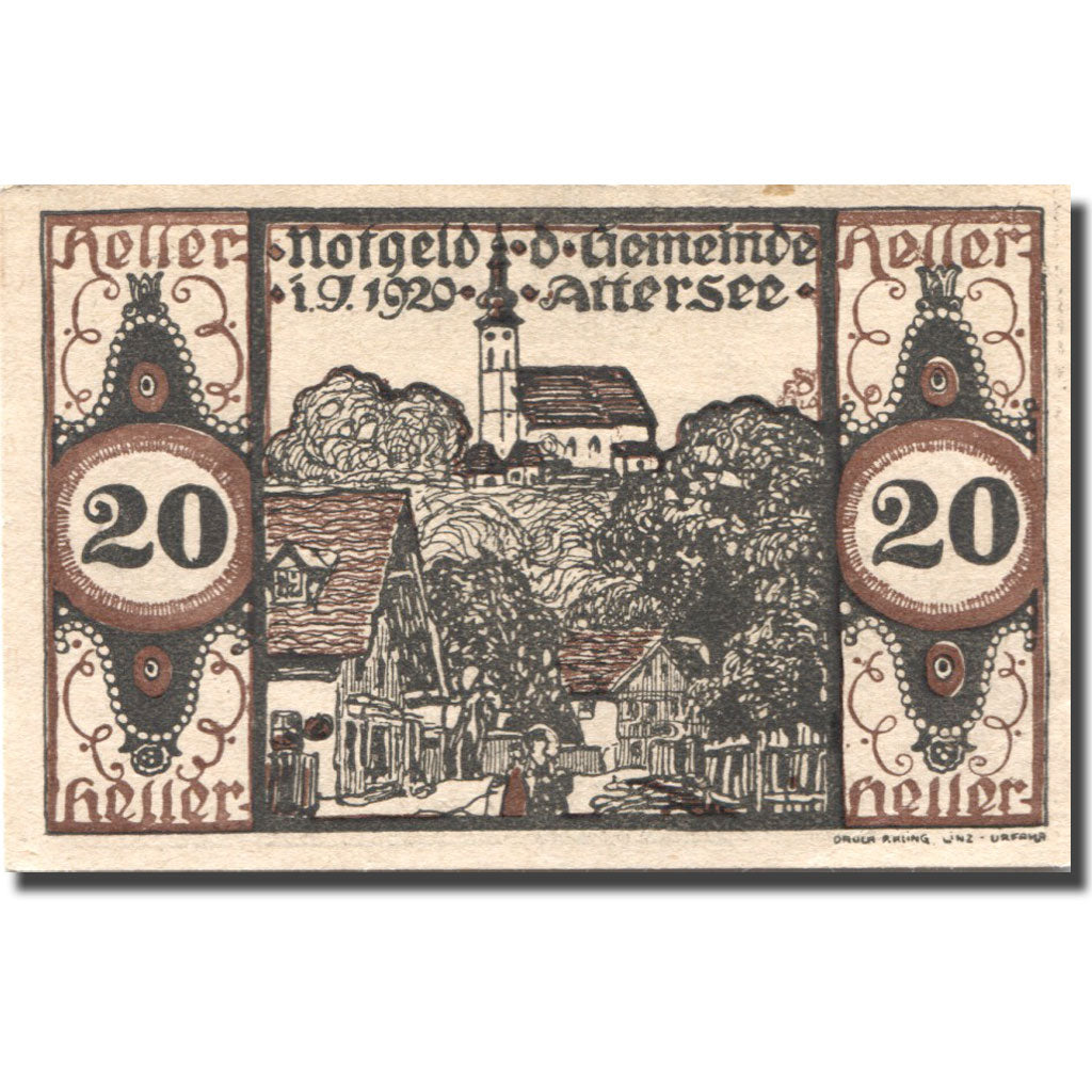 Banconote, Austria, Attersee, 20 Heller, village, 1920, SPL, Mehl:FS 60a