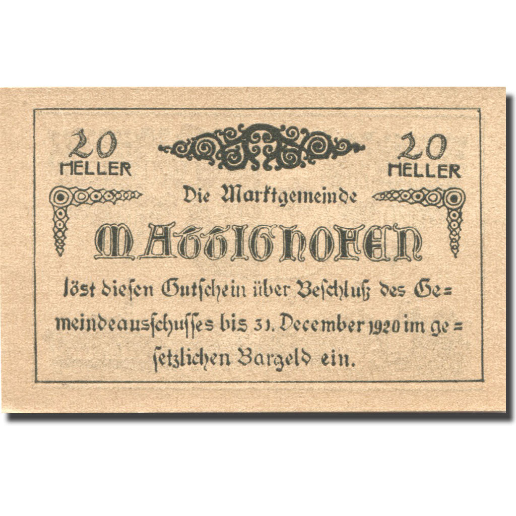 Banconote, Austria, Hofen, 20 Heller, Blason 1920-12-31, SPL Mehl:FS 594d