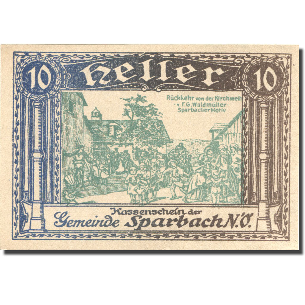 Banconote, Austria, Sparbach N'.O, 10 Heller, village, SPL, Mehl:FS 1006e