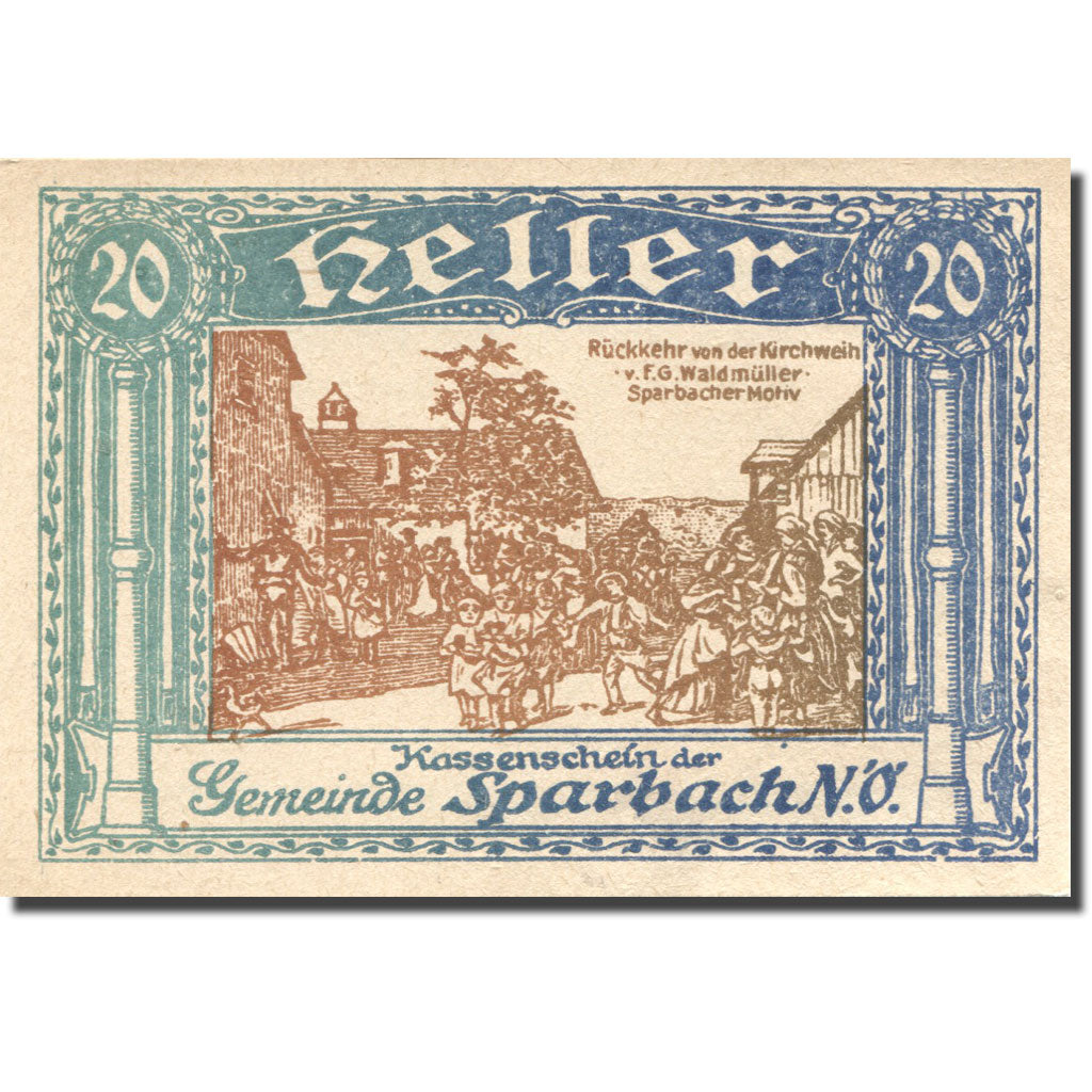 Billet, Autriche, Sparbach N'.O, 20 Heller, village 1, SPL, Mehl:FS 1006e