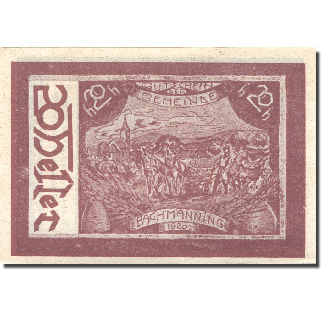 Banconote, Austria, Bachmanning, 20 Heller, agriculteur, 1921 SPL  Mehl:FS721b