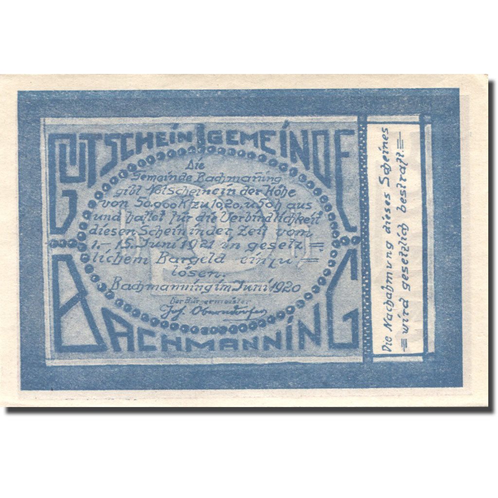 Banconote, Austria, Bachmanning, 20 Heller, agriculteur, 1921 SPL  Mehl:FS721b