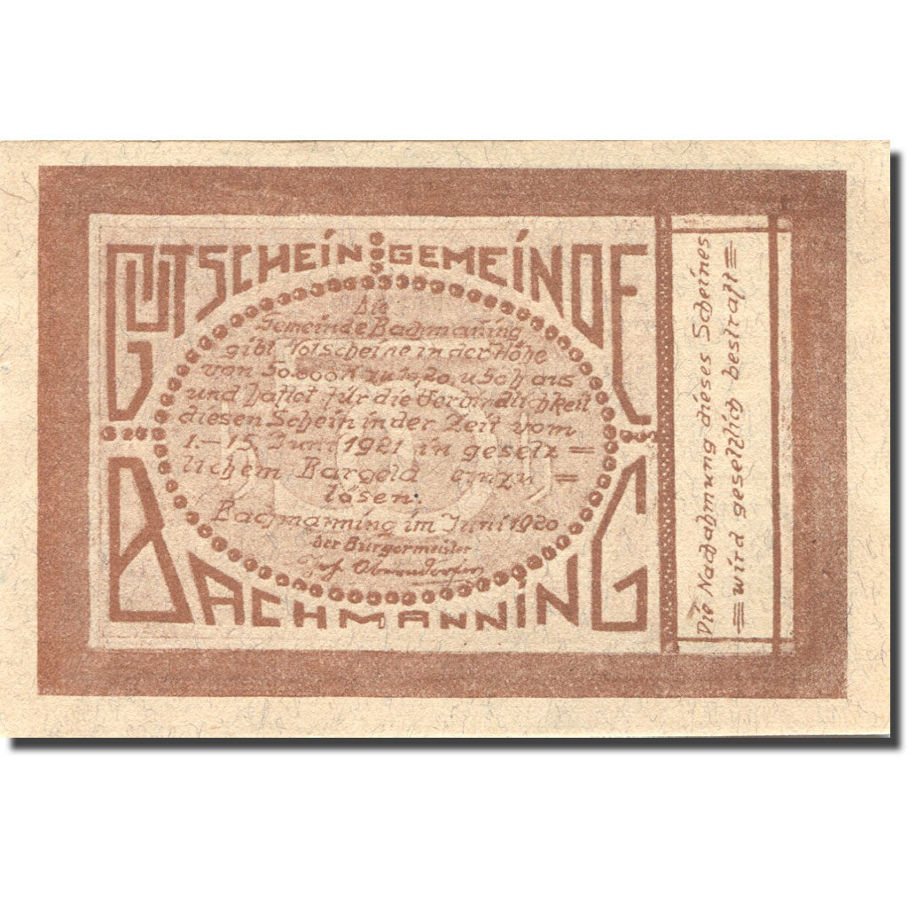 Geldschein, Österreich, Bachmanning, 50Heller village 1921 blau UNZ Mehl:FS 721c