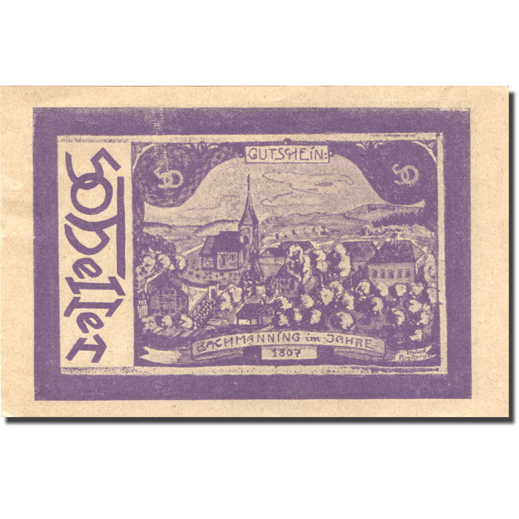Geldschein, Österreich, Bachmanning, 50 Heller 1921 UNZ lila Mehl:FS 721c