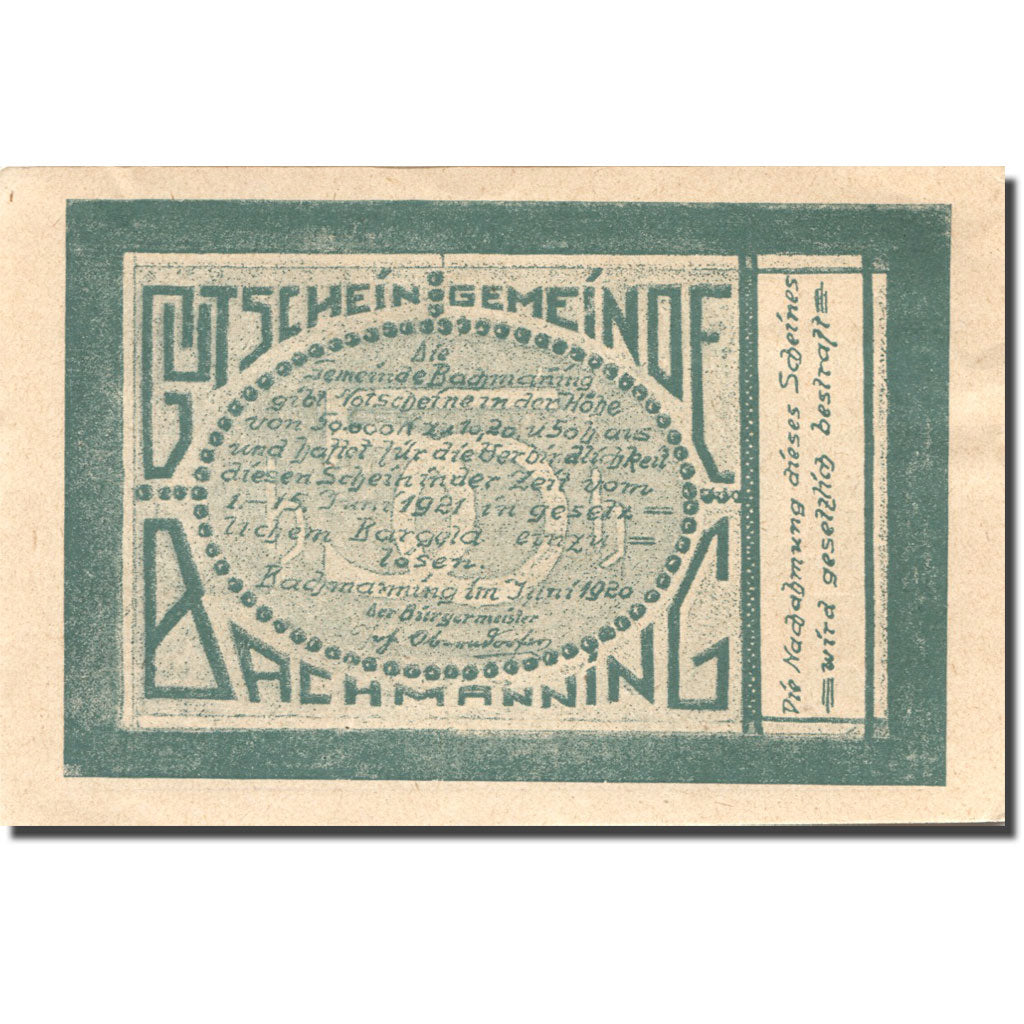 Geldschein, Österreich, Bachmanning, 50 Heller 1921 UNZ lila Mehl:FS 721c