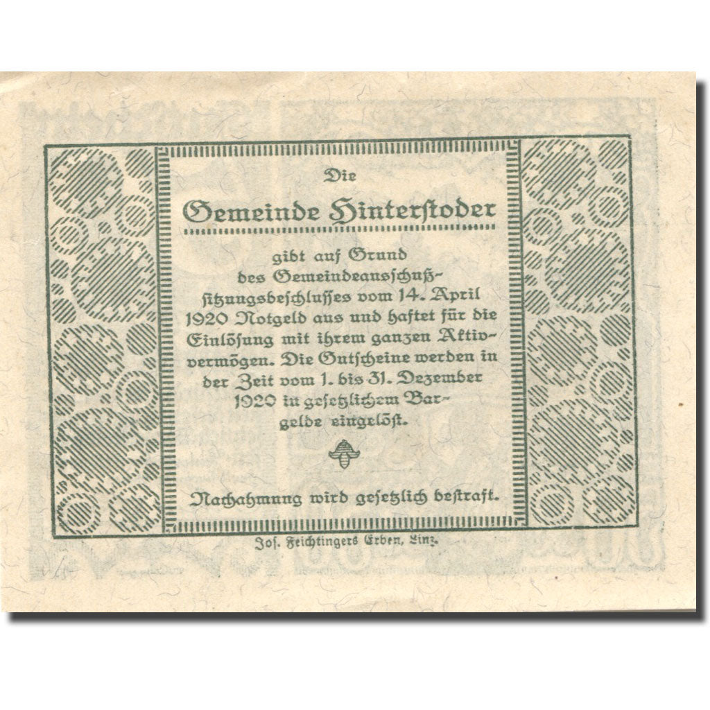 Billete, Austria, Hinterstoder, 50 Heller, montagne, 1920 EBC+ Mehl:FS 377a