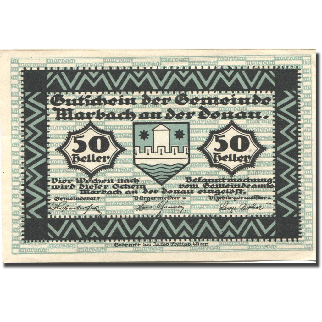 Banconote, Austria, Marbach an der Donau, 50 Heller, Blason, SPL, Mehl:FS 579II