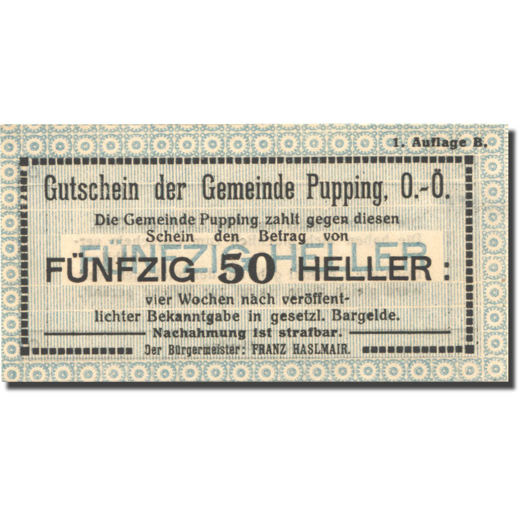 Banconote, Austria, Pupping, 50 Heller, valeur faciale, SPL, Mehl:FS 792IdA