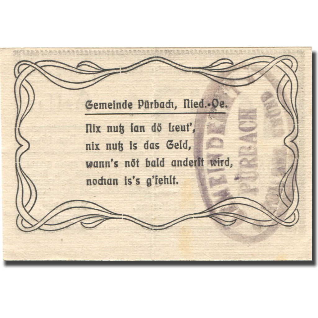 Billet, Autriche, Pürbach, 10 Heller, valeur faciale, 1920 TTB Mehl:FS793IIIb