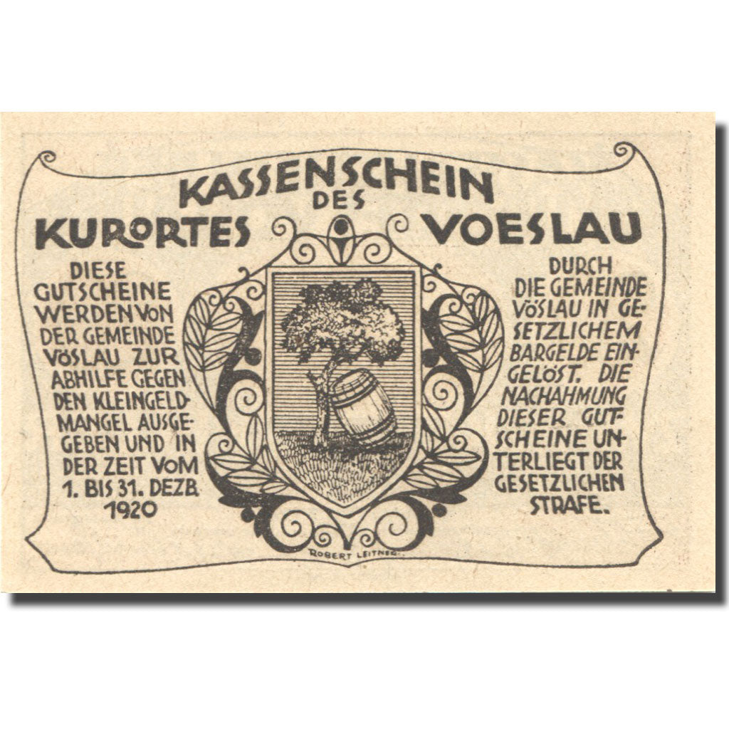 Geldschein, Österreich, Vöslau, 20 Heller, château, 1920 UNZ- Mehl:FS 1121IIa