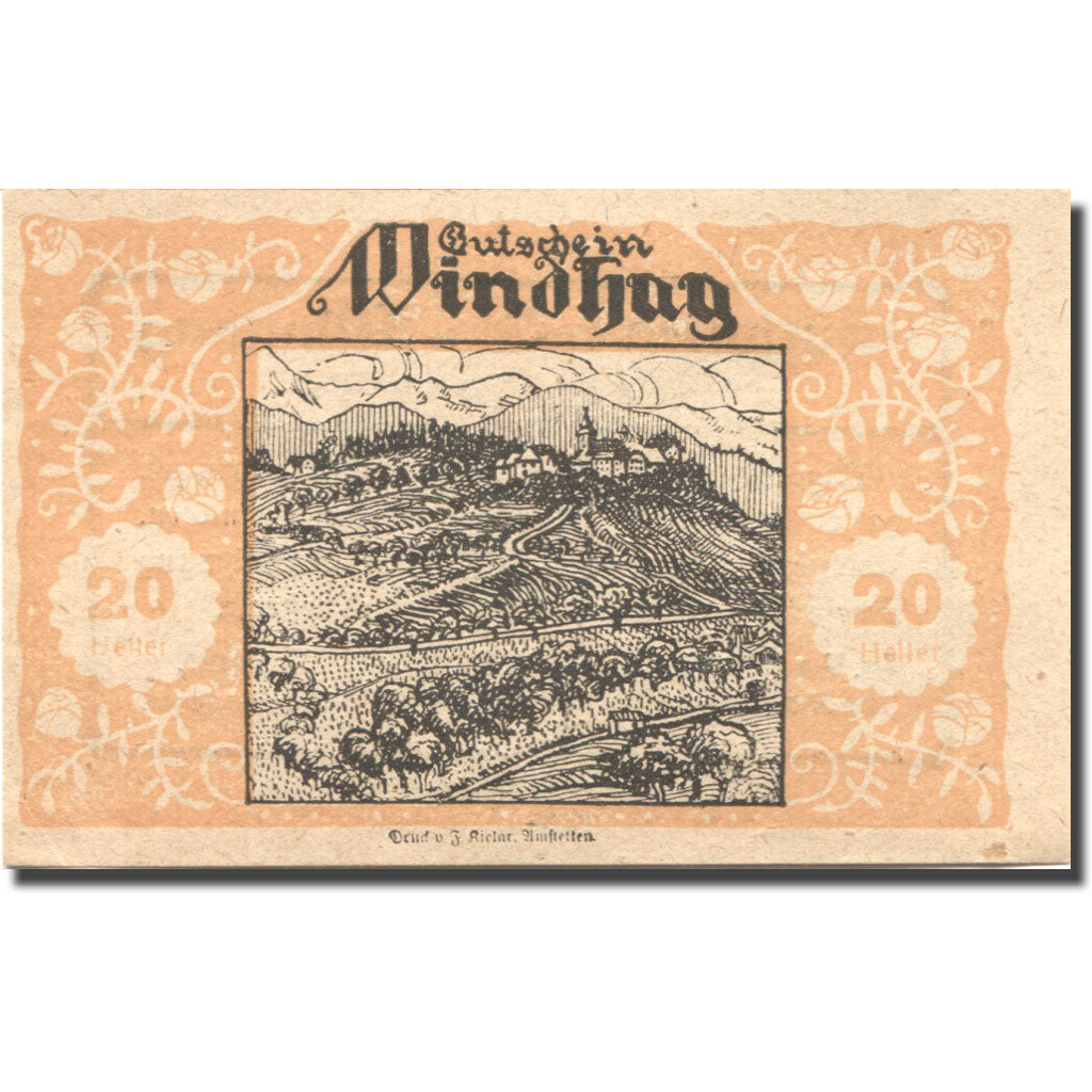 Banconote, Austria, Windhag, 20 Heller, paysage 1920-12-30, SPL Mehl:FS 1244e