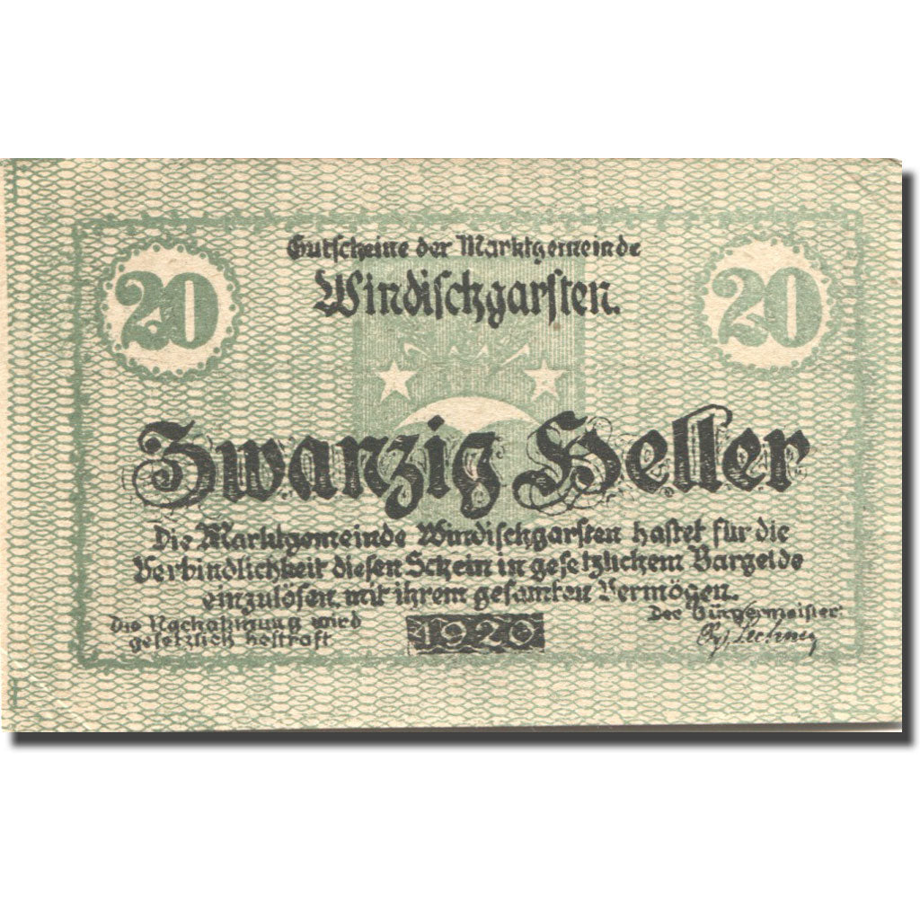 Banconote, Austria, Windischgarsten, 20 Heller, Blason, 1920 SPL Mehl:FS 1245IIc