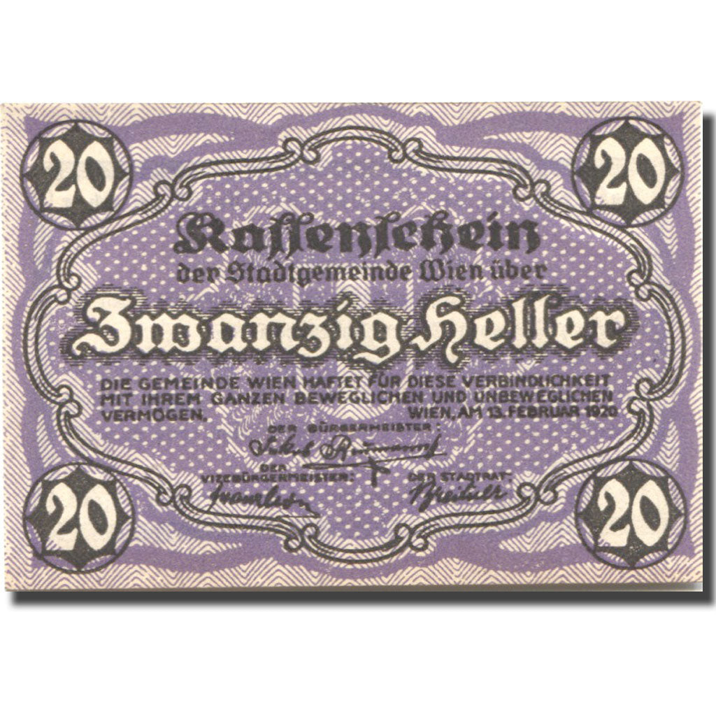 Billete, Austria, Vienne, 20 Heller, valeur faciale, 1920 SC Mehl:FS 1183IIc