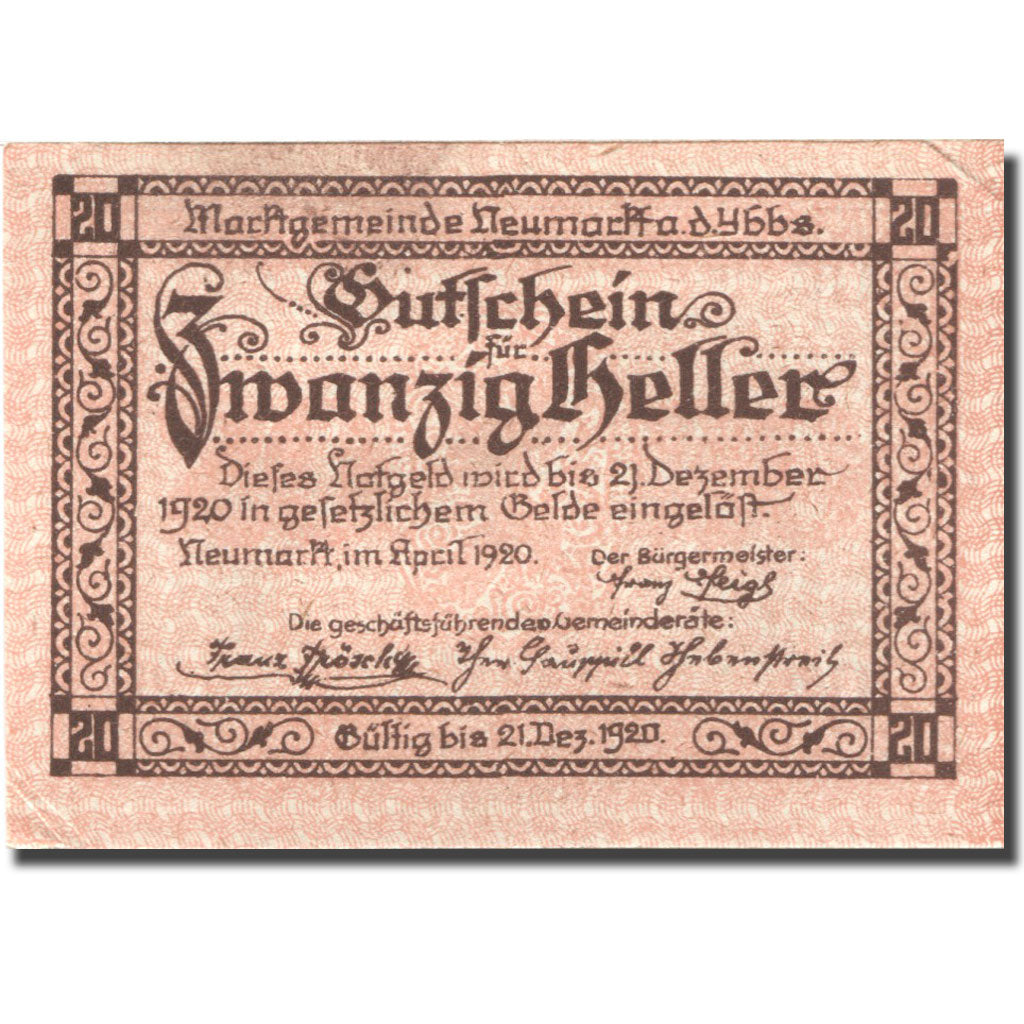 Billet, Autriche, Neumarkt, 20 Heller, rue, 1920, 1920-12-31, SPL, Mehl:FS 663a