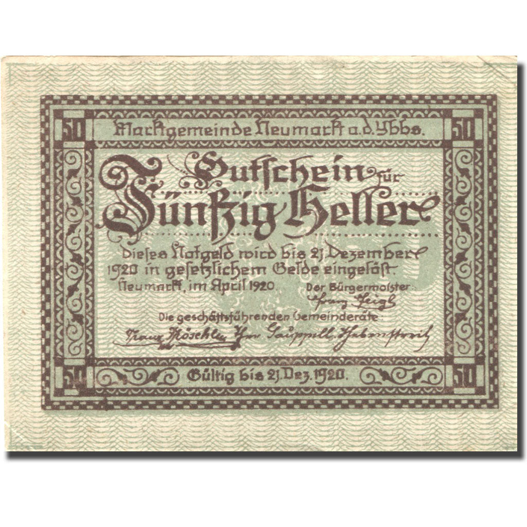 Billet, Autriche, Neumarkt an der ybbs, 50Heller paysage, 1920 SUP+ Mehl:FS 663a