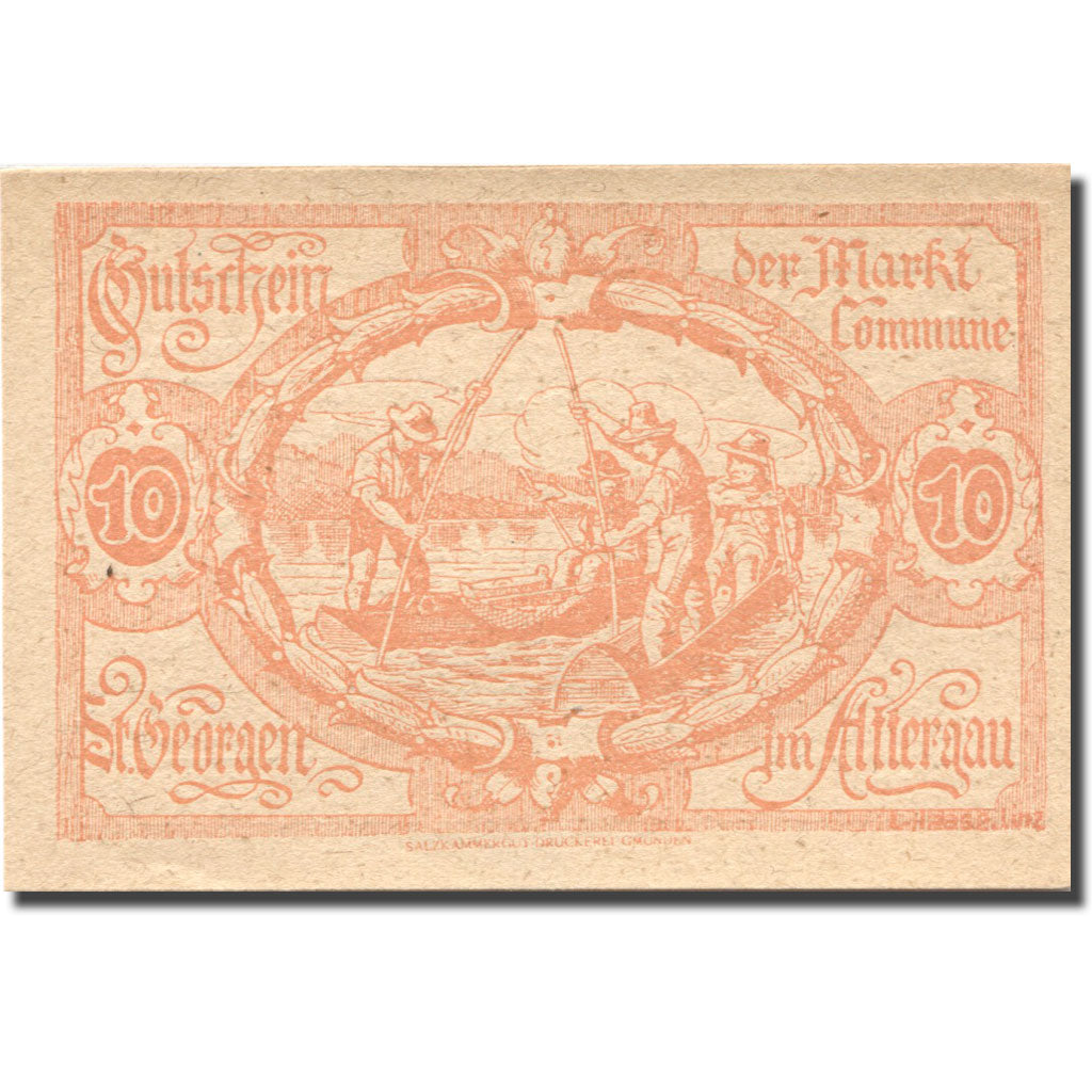 Banconote, Austria, St Georgen 10 Heller, pêcheur, 1920 SPL Mehl:FS 889a