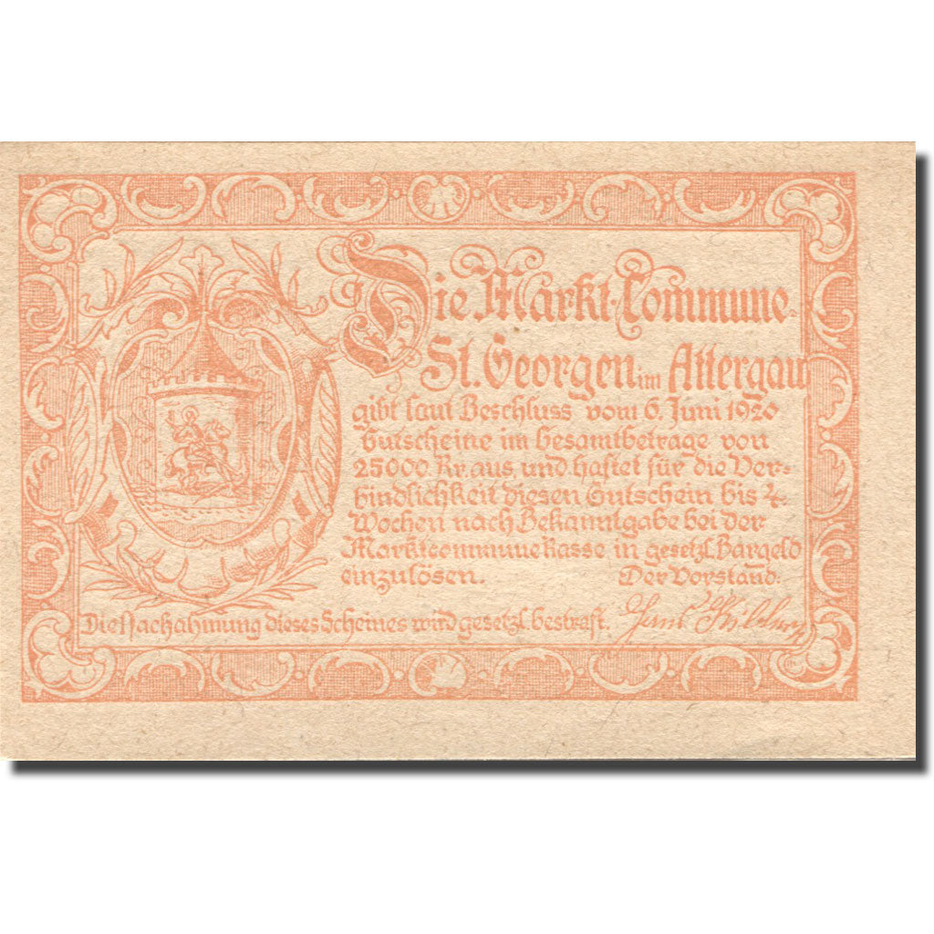 Banconote, Austria, St Georgen 10 Heller, pêcheur, 1920 SPL Mehl:FS 889a