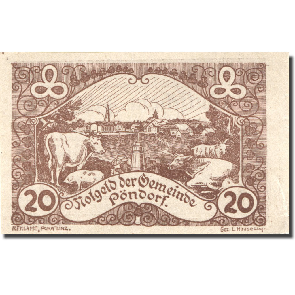Banconote, Austria, Pöndorf, 20 Heller, Animaux 1920-06-13, SPL Mehl:FS 757d