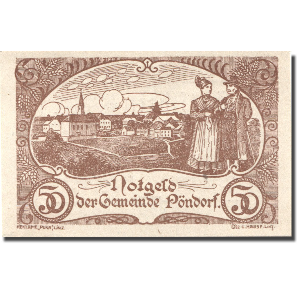 Banconote, Austria, Pöndorf, 50 Heller, village 1920-06-13, SPL Mehl:FS 757d