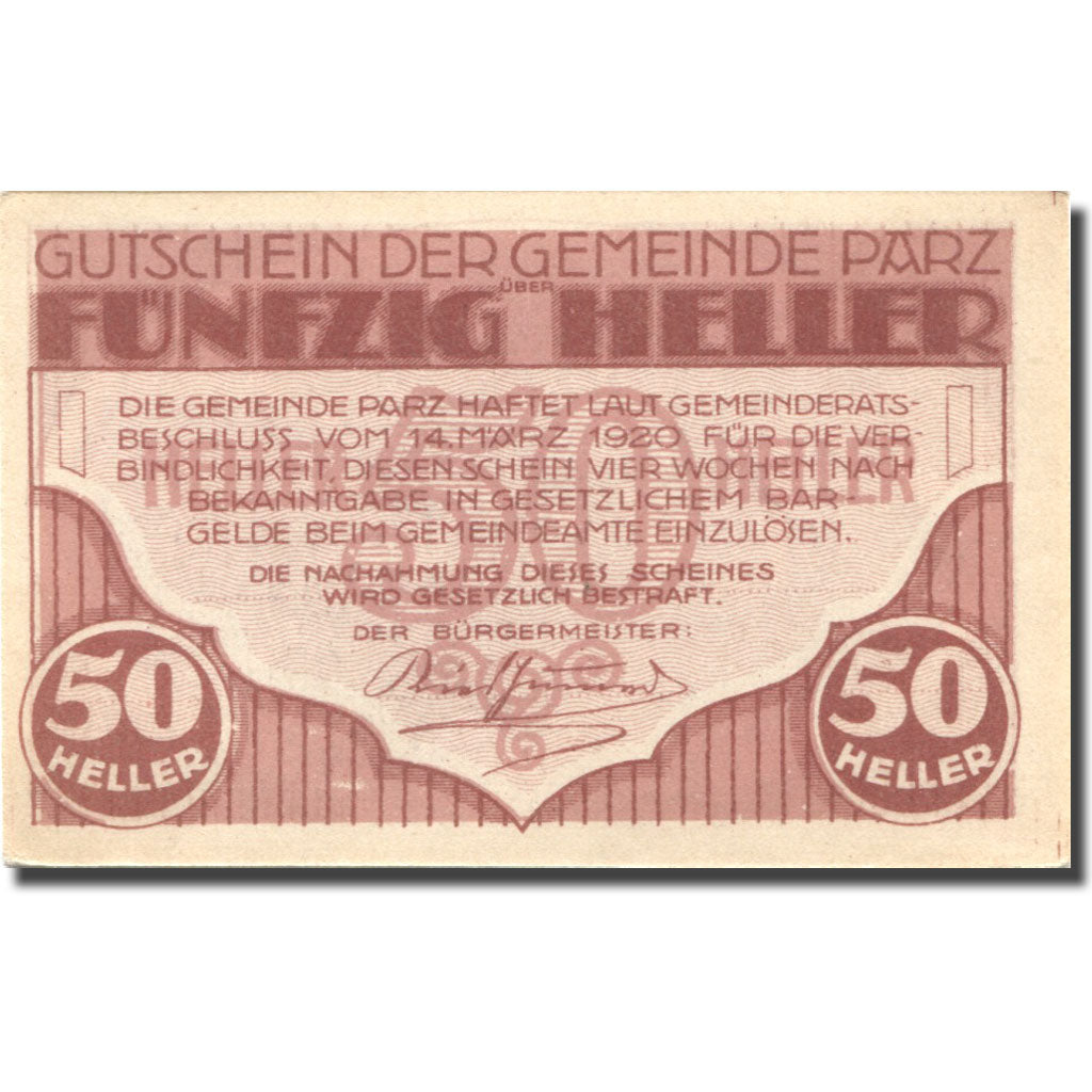 Banconote, Austria, Parz, 50 Heller, château 1920-03-14, SPL Mehl:FS 721a