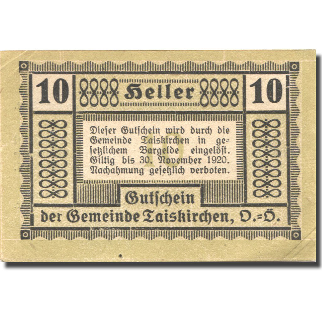 Banknote Austria Taiskirchen 10Heller valeur faciale 1920 UNC(60-62) Mehl:FS1055