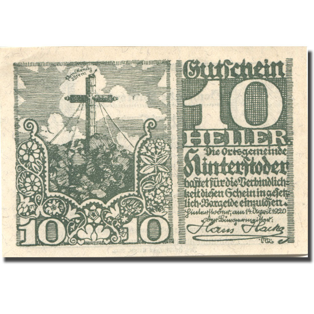 Geldschein, Österreich, Hinterstoder, 10 Heller, Monument, 1920 UNZ Mehl:FS 377f