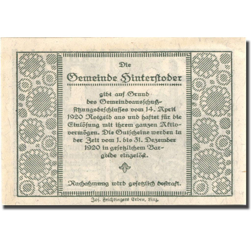 Geldschein, Österreich, Hinterstoder, 10 Heller, Monument, 1920 UNZ Mehl:FS 377f