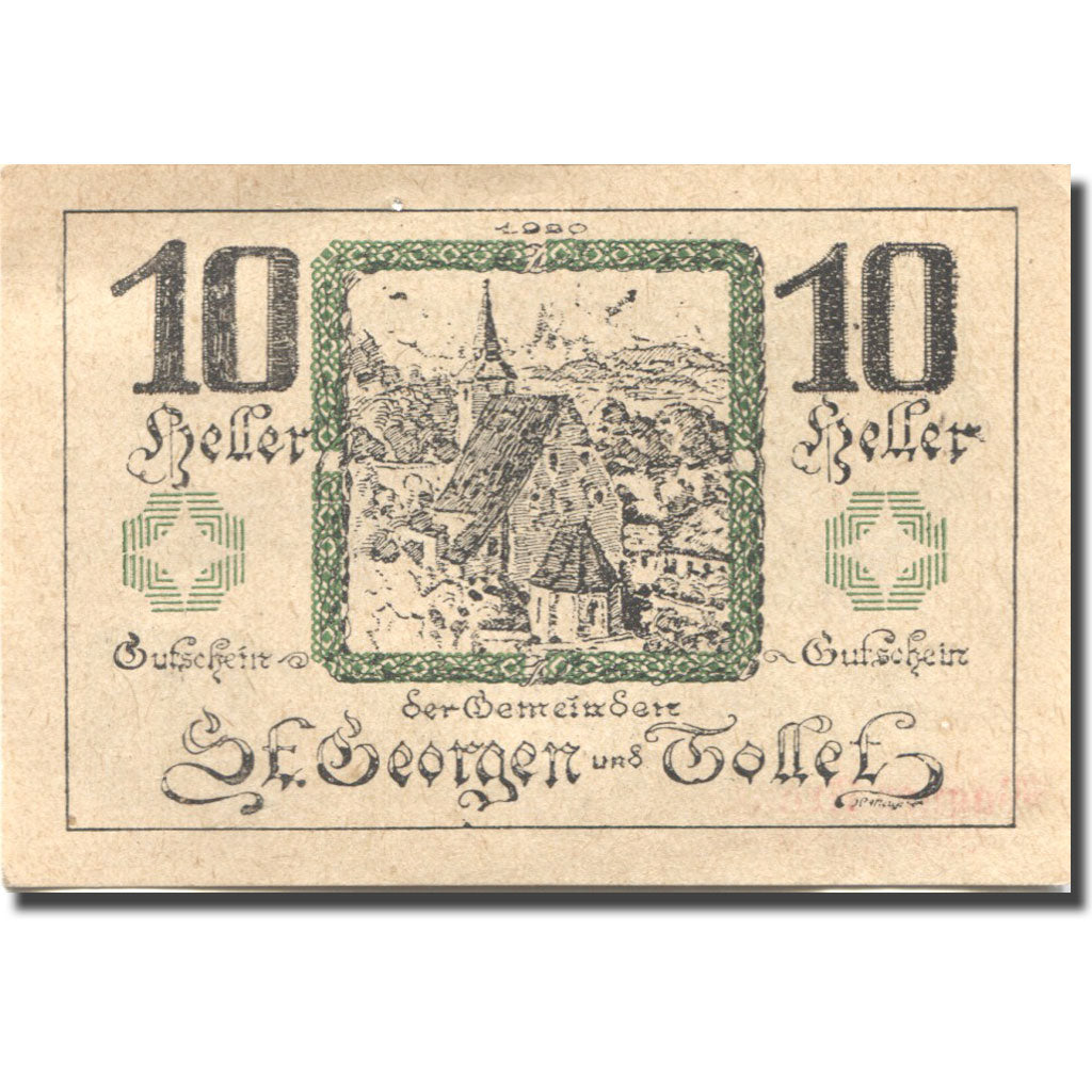Banconote, Austria, St Georgen, 10 Heller, Blason, 1921 SPL Mehl:FS 890