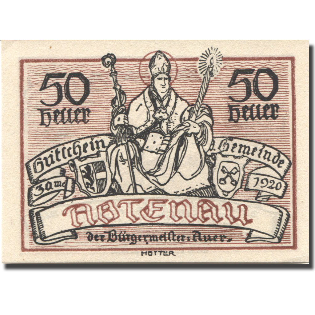 Banconote, Austria, Abtenau, 50 Heller, personnage, 1920 SPL Mehl:FS 3a