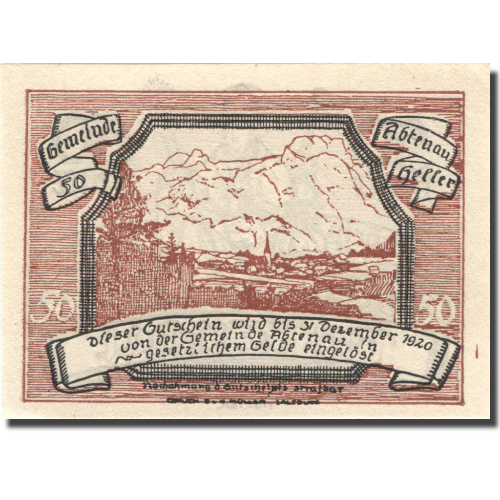 Banconote, Austria, Abtenau, 50 Heller, personnage, 1920 SPL Mehl:FS 3a